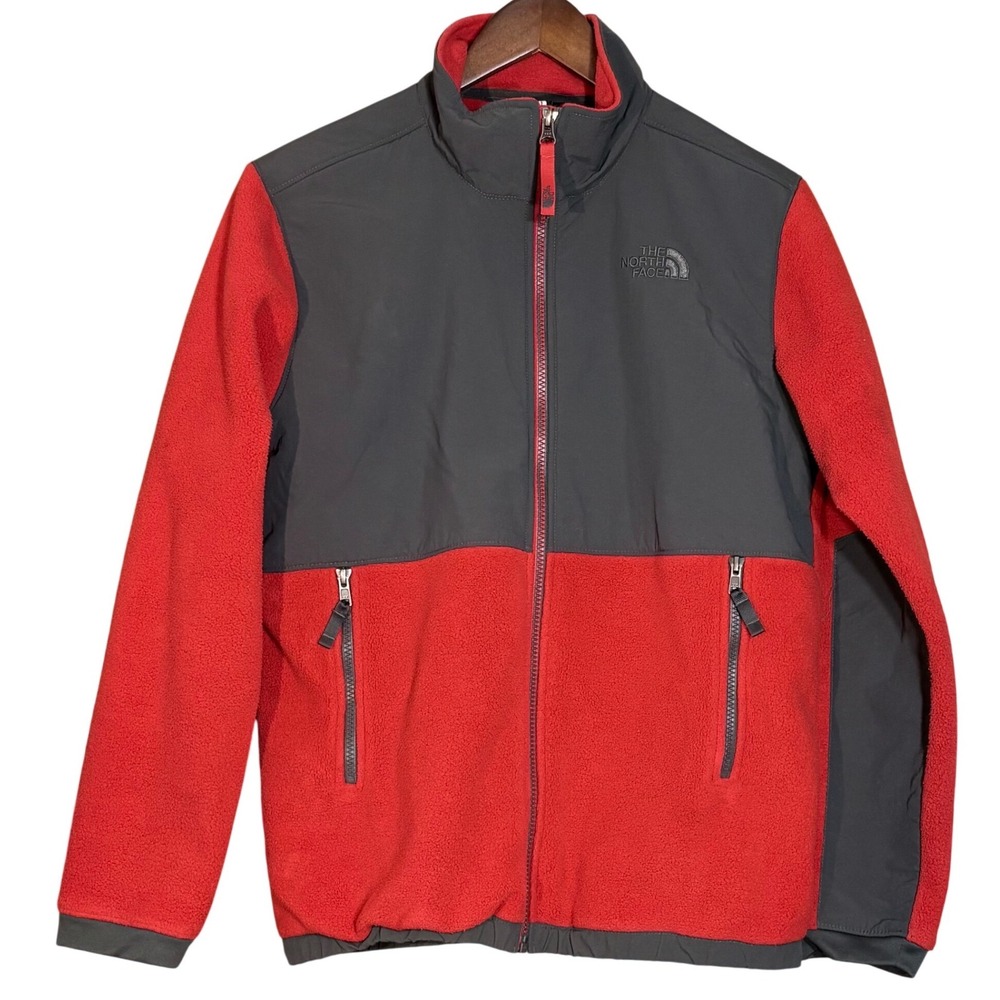 The North Face Fleece Jacket Red Gray Full Zip Outdoor Layering XL Boys 18/20